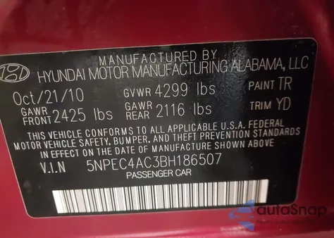 2011 Hyundai Sonata Limited from USA, damaged, VIN 5NPEC4AC3BH186507